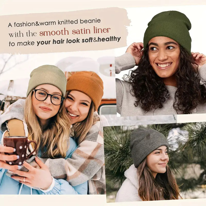 Unisex Satin Lined Anti Static - Beanie Cuffed Knit review and price